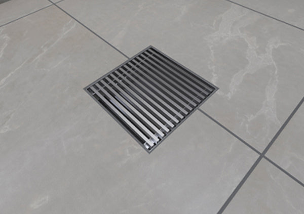Load image into Gallery viewer, 8x8 Shower Drain with Linear Stainless Steel Grate