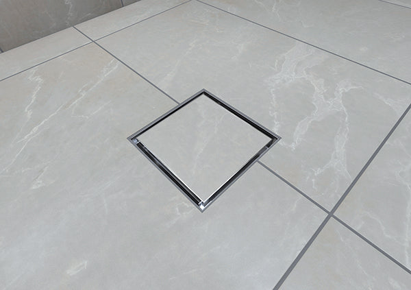 Load image into Gallery viewer, 4x4 Shower Drain with Tile Insert Stainless Steel Grate