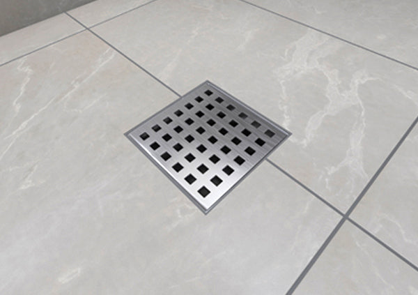 Load image into Gallery viewer, 4x4 Shower Drain with Square Stainless Steel Grate