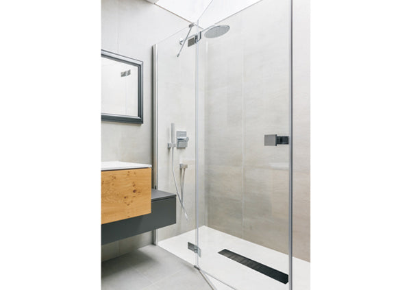 Load image into Gallery viewer, 32" Shower Drain with Linear Matte Black Grate