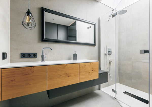 Load image into Gallery viewer, 32" Shower Drain with Linear Matte Black Grate