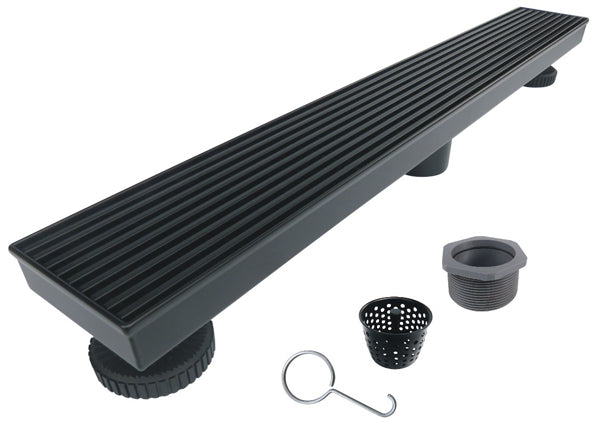 Load image into Gallery viewer, 32" Shower Drain with Linear Matte Black Grate