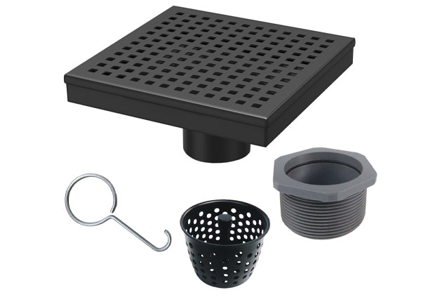 Load image into Gallery viewer, 6x6 Shower Drain with Square Matte Black Grate