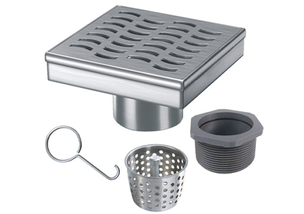 Load image into Gallery viewer, 4x4 Shower Drain with Wave Stainless Steel Grate