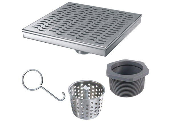 Load image into Gallery viewer, 8x8 Shower Drain with Wave Stainless Steel Grate