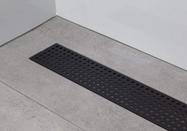 Load image into Gallery viewer, 32&quot; Shower Drain with Square Matte Black Grate