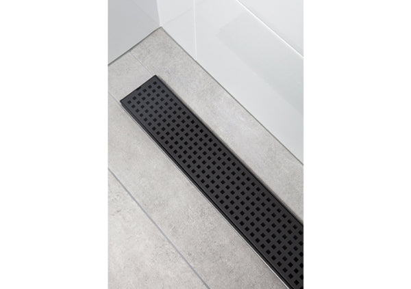 Load image into Gallery viewer, 24&quot; Shower Drain with Square Matte Black Grate