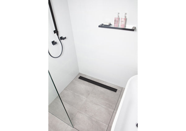 Load image into Gallery viewer, 28&quot; Shower Drain with Square Matte Black Grate
