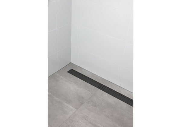 Load image into Gallery viewer, 32&quot; Shower Drain with Square Matte Black Grate