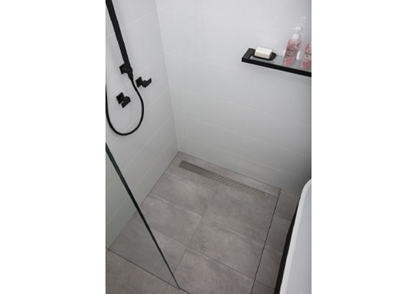 Load image into Gallery viewer, 32&quot; Shower Drain with Square Stainless Steel Grate