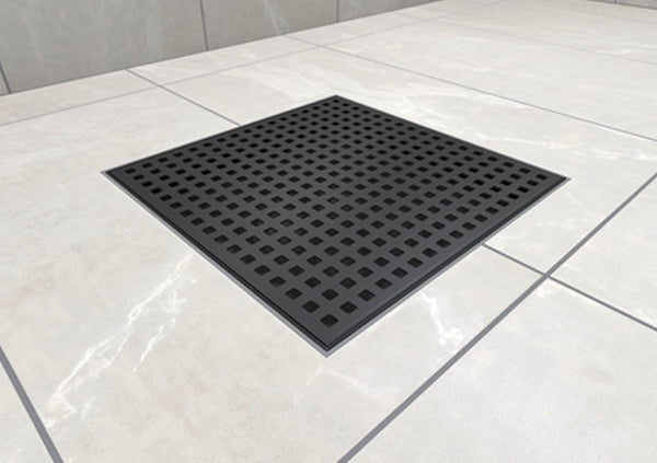 Load image into Gallery viewer, 8x8 Shower Drain with Square Matte Black Grate