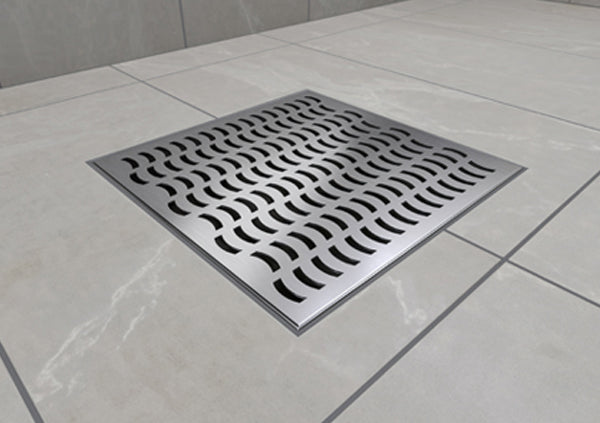 Load image into Gallery viewer, 8x8 Shower Drain with Wave Stainless Steel Grate