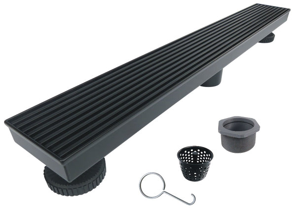 Load image into Gallery viewer, 24&quot; Shower Drain with Linear Matte Black Grate