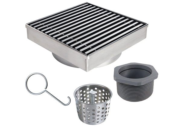 Load image into Gallery viewer, 4x4 Shower Drain with Linear Stainless Steel Grate