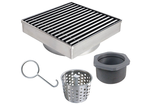 Load image into Gallery viewer, 6x6 Shower Drain with Linear Stainless Steel Grate