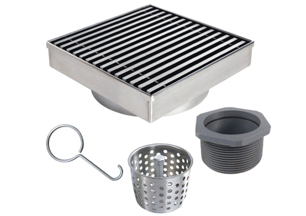 Load image into Gallery viewer, 8x8 Shower Drain with Linear Stainless Steel Grate