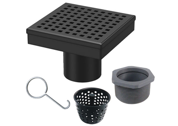 Load image into Gallery viewer, 4x4 Shower Drain with Square Matte Black Grate