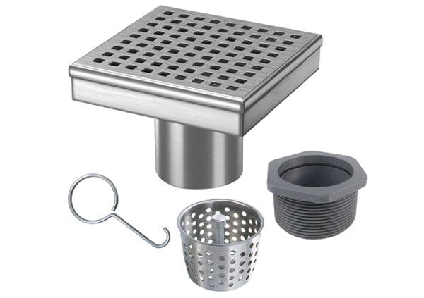 Load image into Gallery viewer, 4x4 Shower Drain with Square Stainless Steel Grate