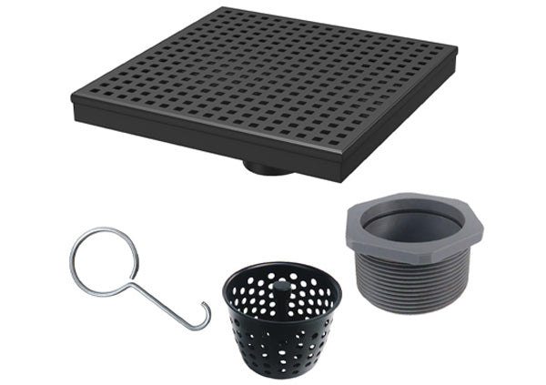 Load image into Gallery viewer, 8x8 Shower Drain with Square Matte Black Grate