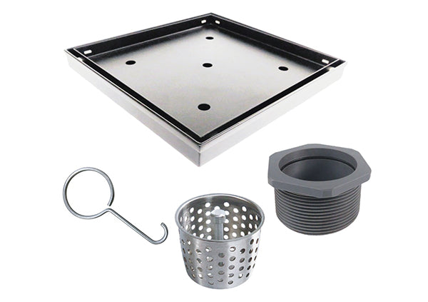 Load image into Gallery viewer, 4x4 Shower Drain with Tile Insert Stainless Steel Grate