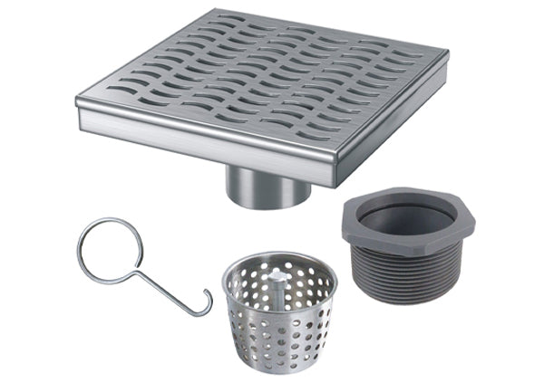 Load image into Gallery viewer, 6x6 Shower Drain with Wave Stainless Steel Grate